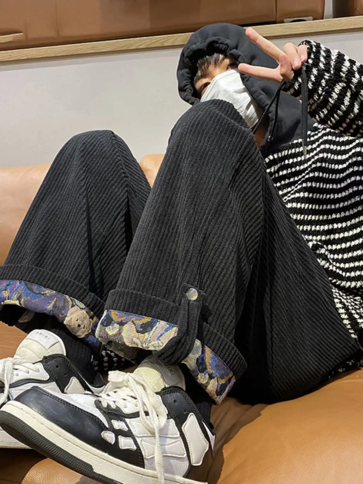 خمر سروال قصير بني الرجال طويل القامة مستقيم الساق ملابس العمل بنطلون درا يشعر سراويل تقليدية منتصف منخفضة الخصر فضفاضة تناسب #2