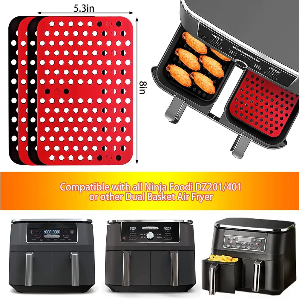 A09G-Wiederverwendbare Silikon-Luftfritteuse-Einlagen für Ninja Foodi Dual Air Fryer DZ201, antihaftbeschichtetes Luftfritteuse-Zubehör, Pergamentpapier
