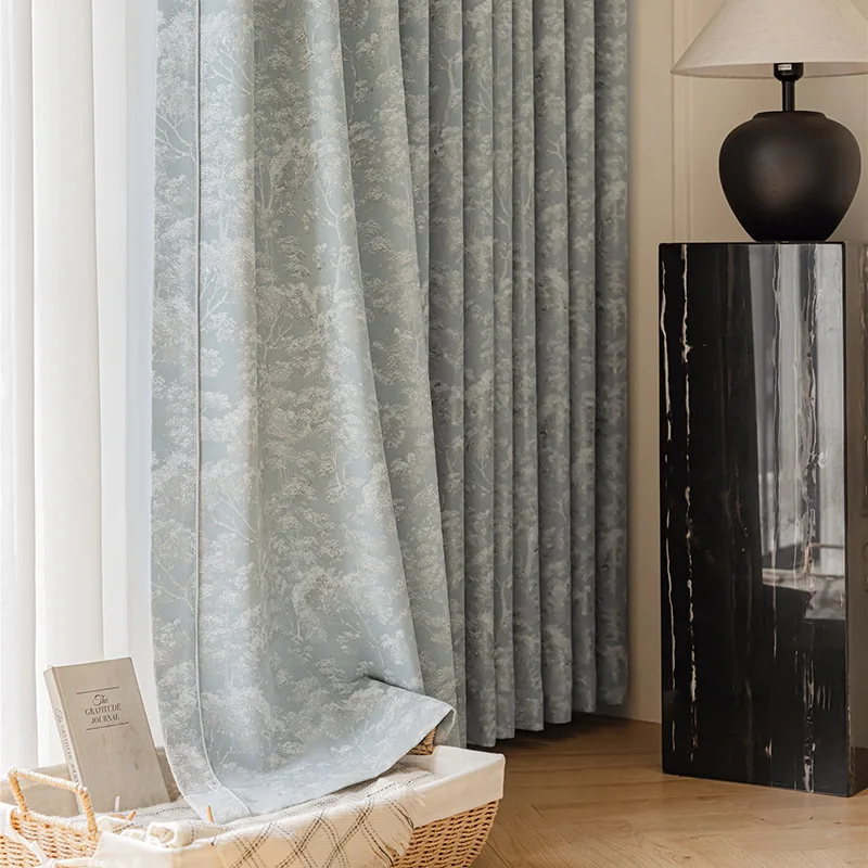 French Chenier Thickened Full Blackout Bedroom Living Room Curtain Light Luxury Simple High-end Solid Color Jacquard Curtain