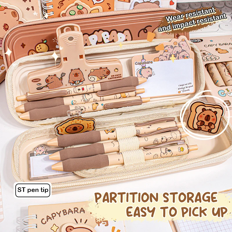 مقلمة كابيبارا الكرتونية اللطيفة - منظم قرطاسية ذو سعة كبيرة ومتين ومحمول للمدرسة والمكتب واللوازم الفنية