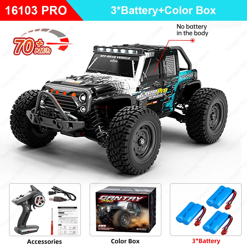 Teeggi 16101/16102 PRO 1:16 Hoge Snelheid RC Auto Met LED Licht Drift 70 KM/H 4WD RC Off-road Auto Monster Truck Speelgoed Voor Kid Geschenken