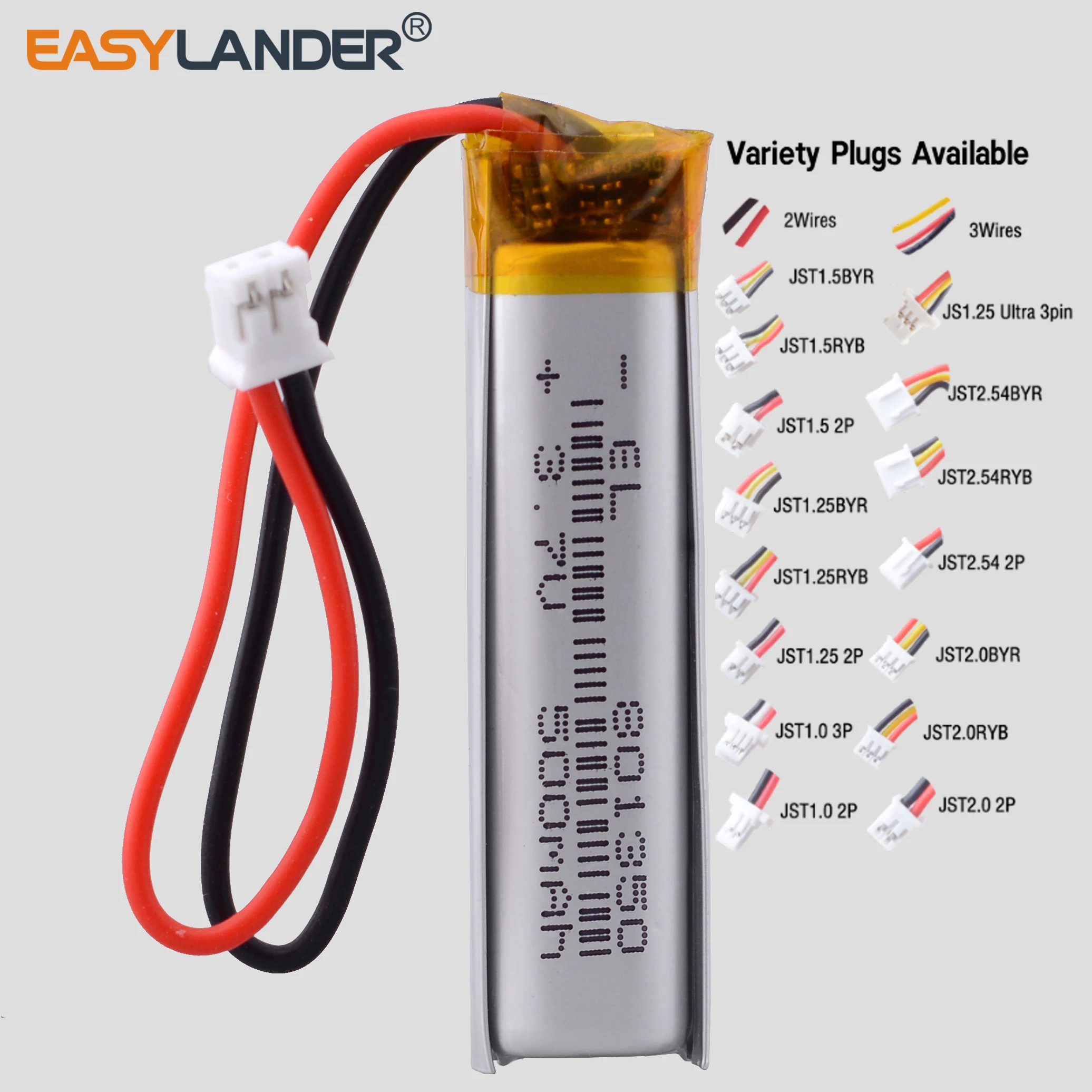 Variety Plugs 801350 3,7 V 500 mAh wiederaufladbarer Lithium-Li-Polymer-Li-Ionen-Akku Lipo-Akkus