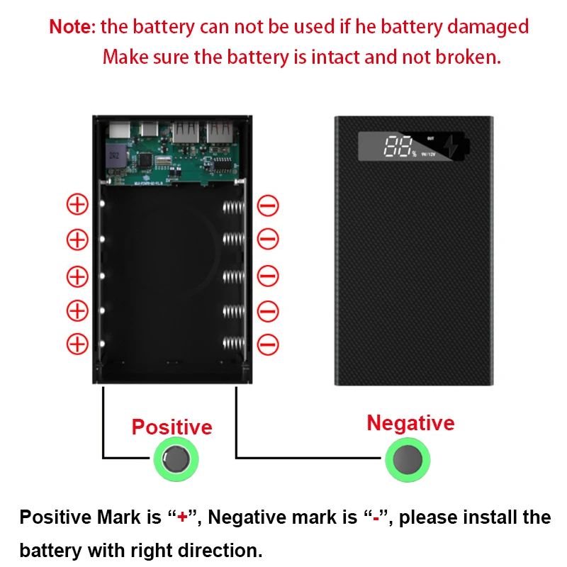 18650 배터리 홀더 분리형 보조베터리 케이스 12V PD QC3.0 USB C 빠른 무선 충전 DIY 쉘 5*18650 배터리 보관함