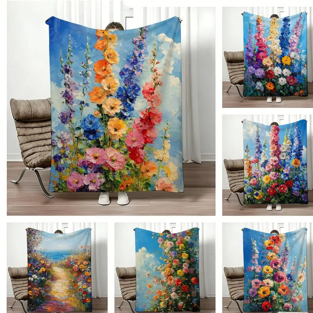 Soft Floral Print Flannel Throw Blanket for Couch Sofa Bed Cozy Home Decor Tapestry Artwork Bohemian Cottage Style Gift