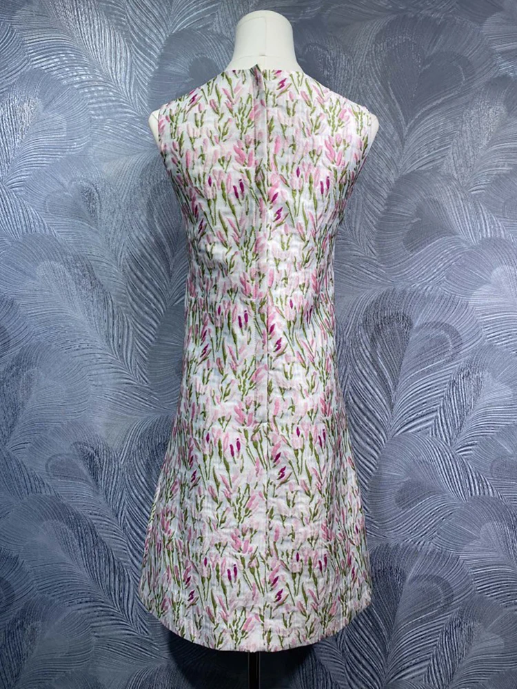 DLDENGHAN Vestido sin mangas con cuello redondo y apliques de lentejuelas para mujer, chaleco de Jacquard Vintage, moda de primavera, nuevo