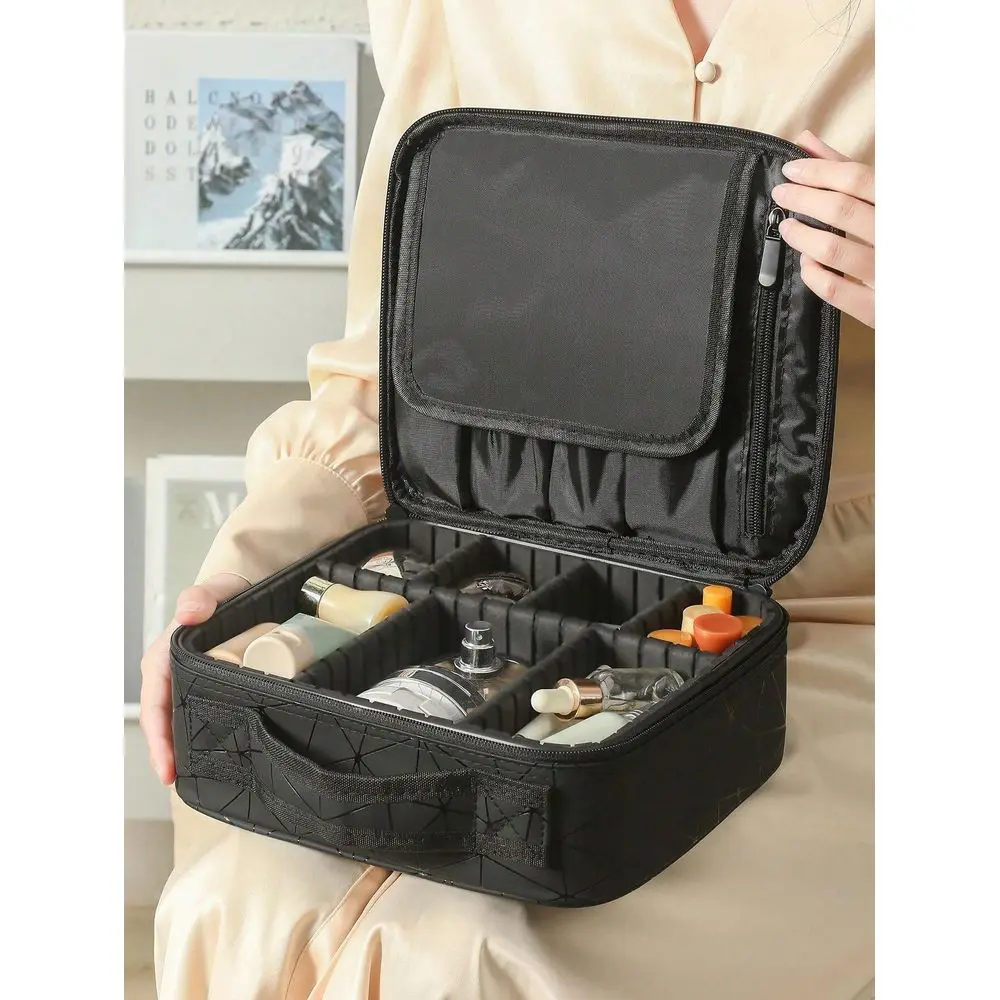 

Водонепроницаемая косметичка с геометрическим узором из ПУ, большая вместимость, для косметики, уходовых средств, туалетных принадлежностей, органайзер для путешествий