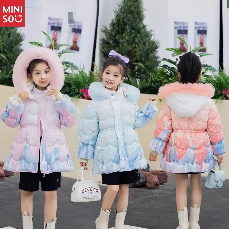 

Disney Elsa Long Puffer Coat for Girls, Ultra-Warm Mid-Length Winter Jacket, Easy-Clean