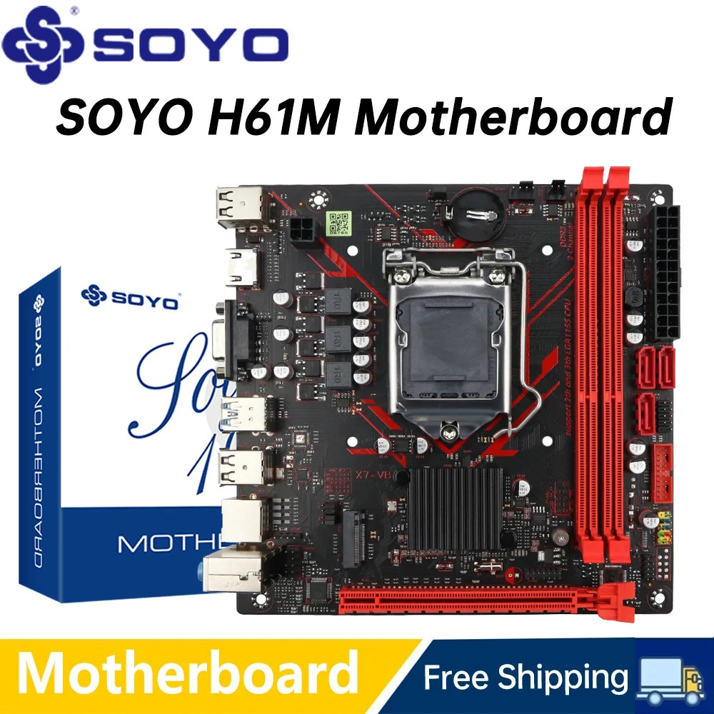 SOYO H61M carte mère de jeu M.2 NVME PCIEx16 DVI prend en charge la RAM DDR3 double canal Intel Core 2/3 Gen CPU LGA1155 pour ordinateur de bureau