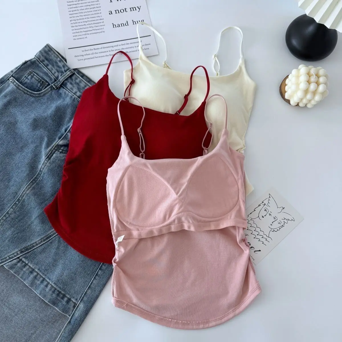 Summer Women's Slim-Fit Pleated Suspender Vest: New Pure Sweet & Spicy Style with Chest Pad for Outer Wear
