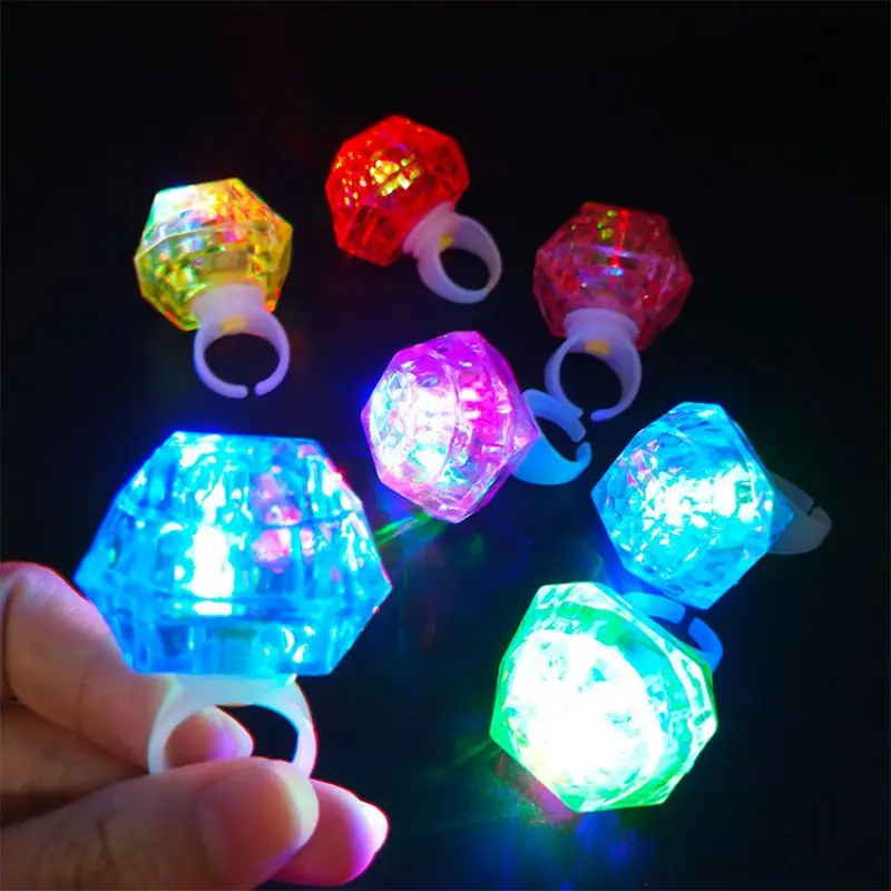 2pcs LED Glowing Diamond Ring Creative Neon Flashing Glow Toys Kids Gifts Wedding Birthday Party Festival Favors