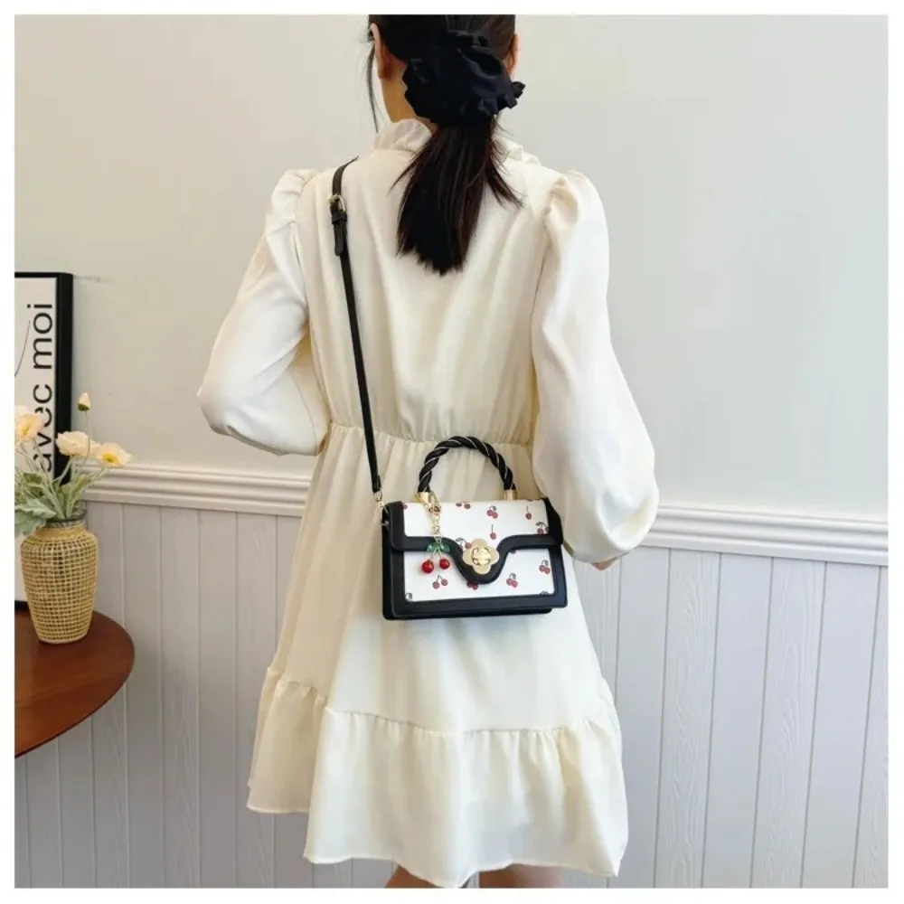 New Cherry Print Crossbody Purse Lightweight Large Capacity Mini Handbag Flower Lock Shoulder Bag Women