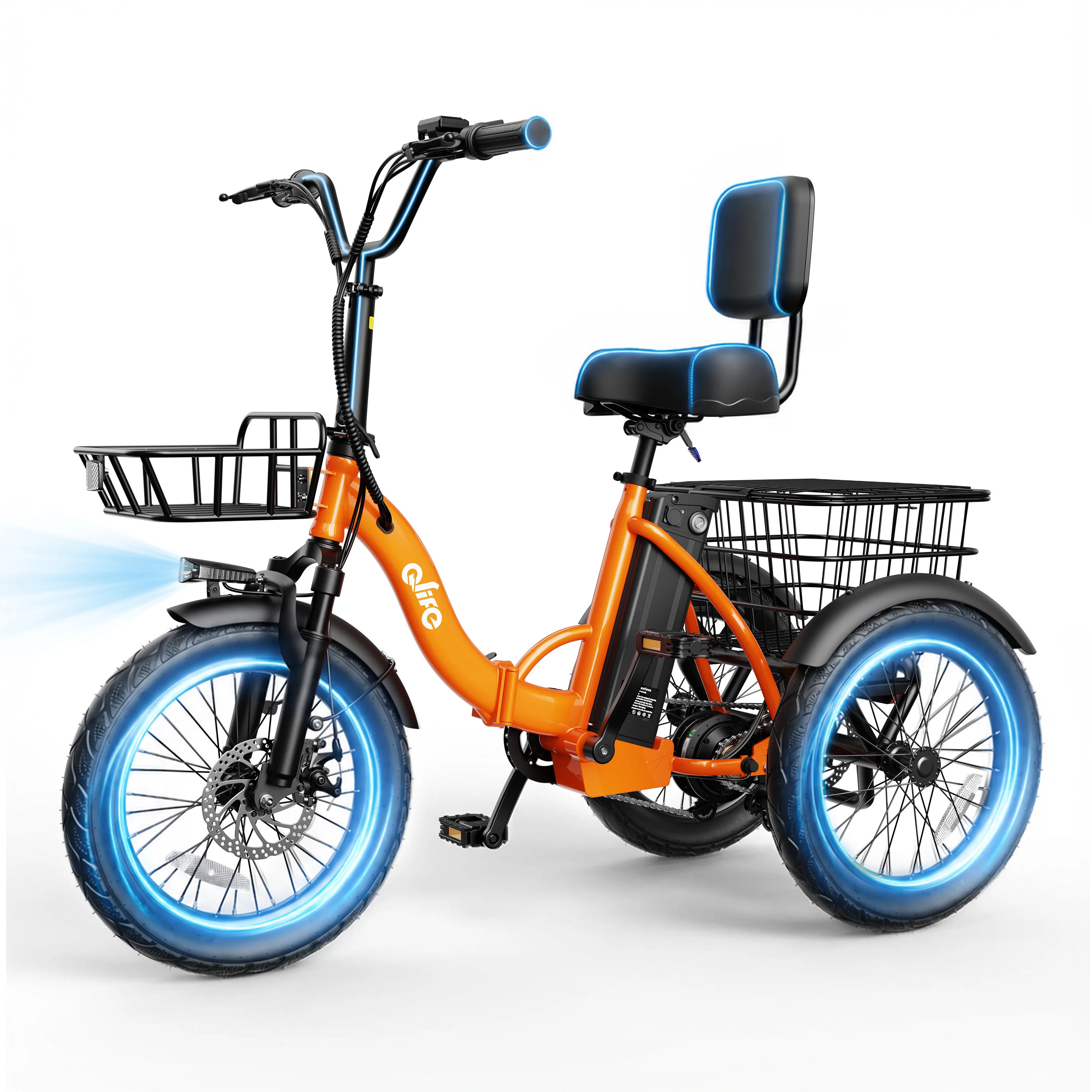 Qlife Triker 2.0 Folding Electric Trike, 1200W Motor 48V 13AH Removable Battery, 18''X3