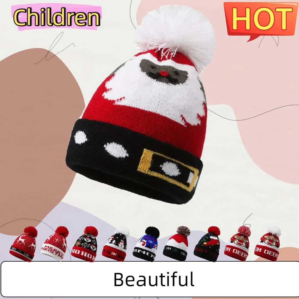 

New Christmas Jacquard Children's Knit Hat Boys' & Girls' Fleece-Lined Beanie Warm Woolen Pullover Hat Holiday Hat Cross-Border