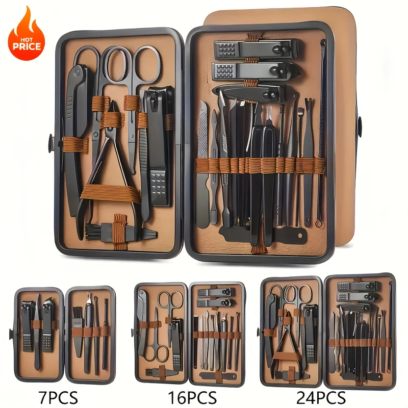 

24/16/7pcs Luxury Stainless Steel Nail Clippers & Manicure/Pedicure Set Suitable for Men and Women - Professional Folding
