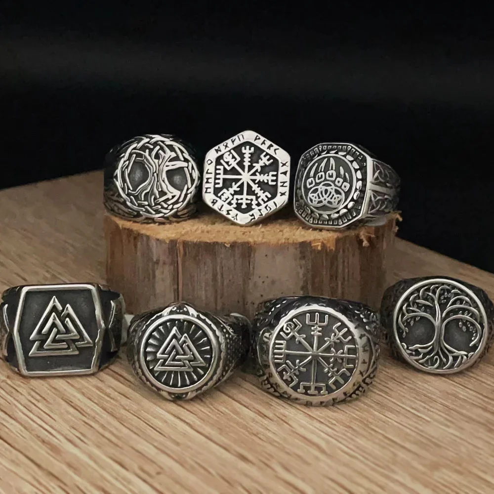 Multi-style Vintage Nordic Viking Ring Stainless Steel Norwegian Viking Valknut Ring for Men Amulet Jewelry Gift Wholesale view 4