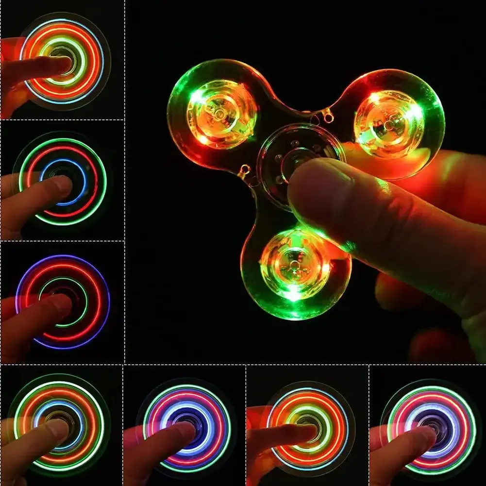 Fidget Spinner Crystal Shoous Light LED pour enfants, Hand Top Spinners, Glow in Dark, EDC Washed Instituts Toys, Kinetic pouvez-vous roscope