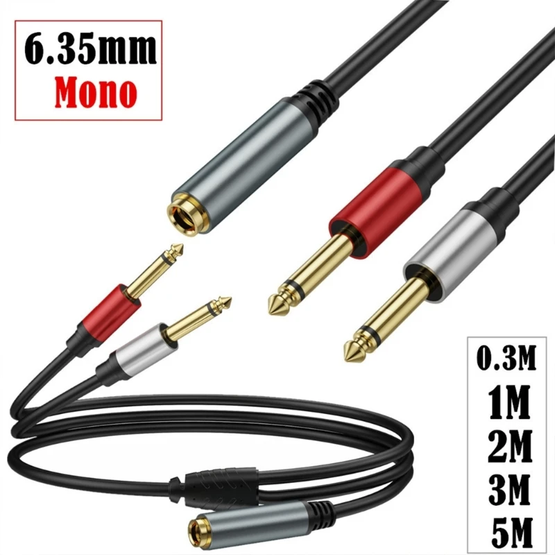 Quality 1/4Inch TRS to Double Mono Y Cable 1/4 Mono Male Y Splitter Cable Gold Plate Connectors Aluminum Case Dropship