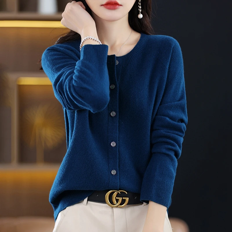 2023 New Autumn Winter Cashmere Cardigan Women O-neck Cardigan Cashmere Sweater Female Knitwear Tops