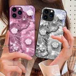 Colorful Pearl Flowers Rose Purple For IPhone 15 Pro 14 13 12 Mini 11 XS Max XR 7 8 Plu SE 2020 2022 Tempered Glass Phone Case
