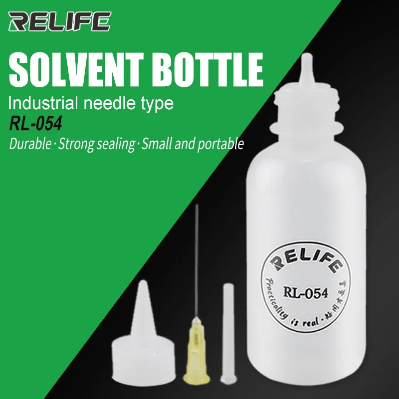 RL-054 Botella de plástico vacía de 50ML, botella exprimible para reparación de teléfonos, dispensador de colofonia con flujo de soldadura de Alcohol con aguja