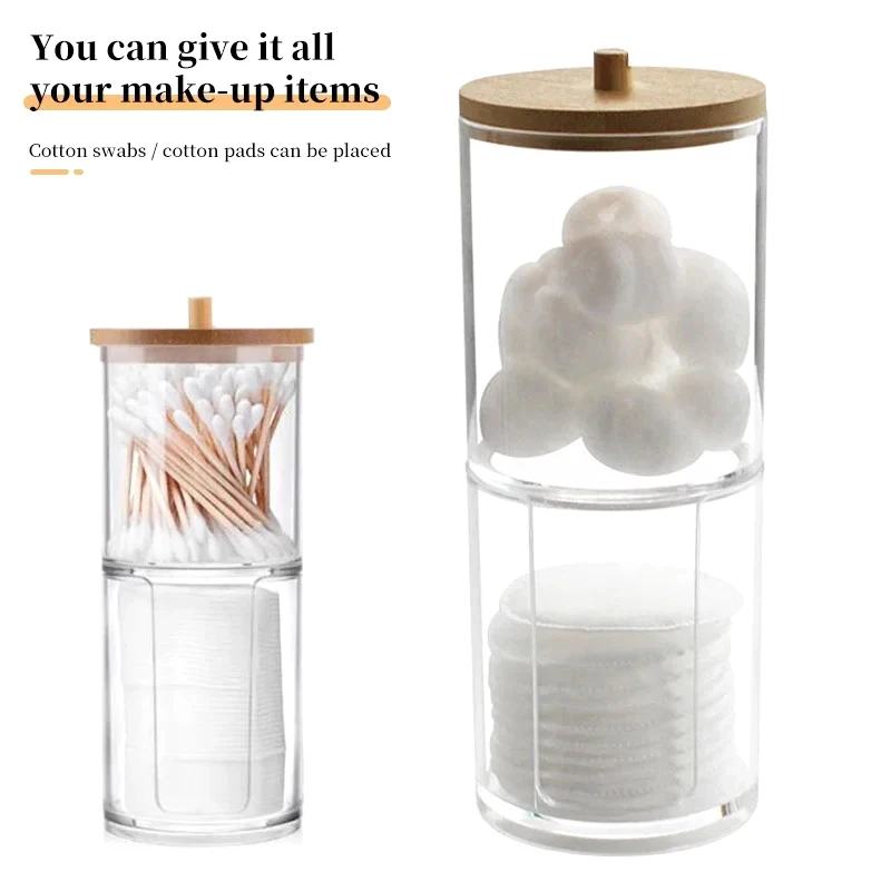 2 In 1 Cotton Swab Cotton Balls Storage Box Portable Circular Container For Makeup Removal Cotton Storage