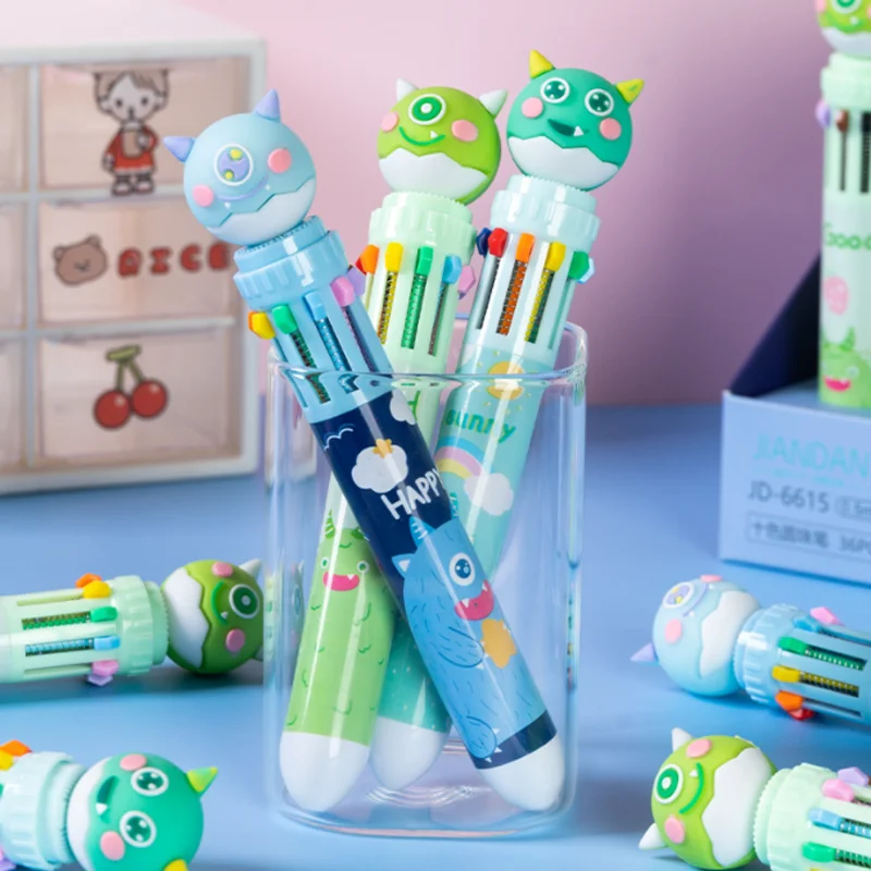 10color Ballpoint Pen Cartoon Cute Tick Mark School Supplies Color Oil Pen Student Prize Multi-color Hand Account Pen Stationery