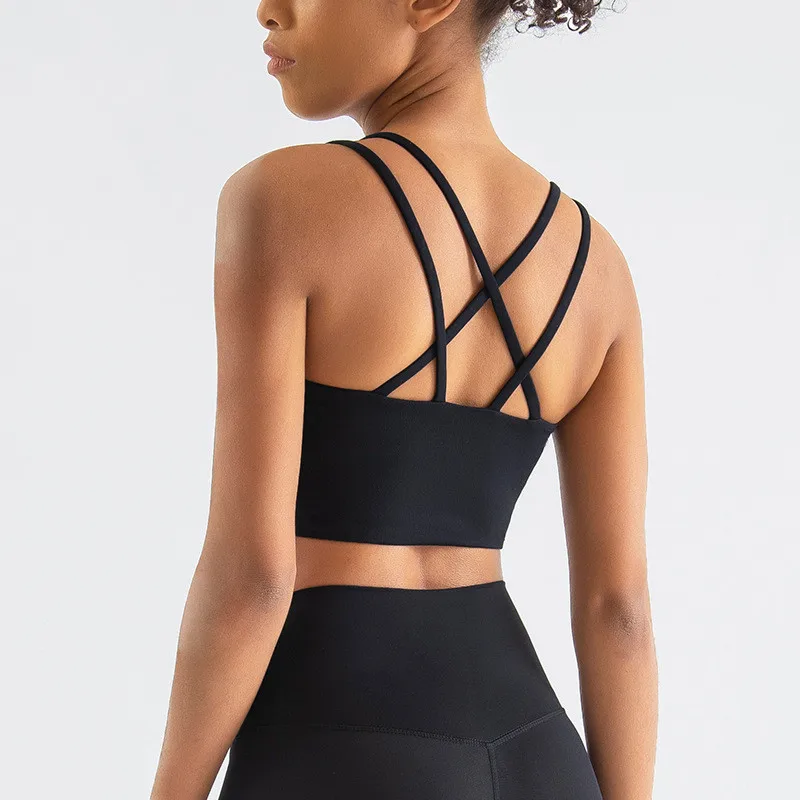 New Push Up Sports Bra Yoga Vest Crop Top Brassiere Nude Sling Double Strap Sports Underwear Female Cross Back Breathable Bras