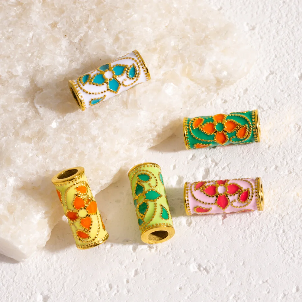 Vintage Stainless Steel Clover Multicolour Flower Drop Oil Separated Beads Pendant Charms for DIY Necklace Bracelet Jewelry