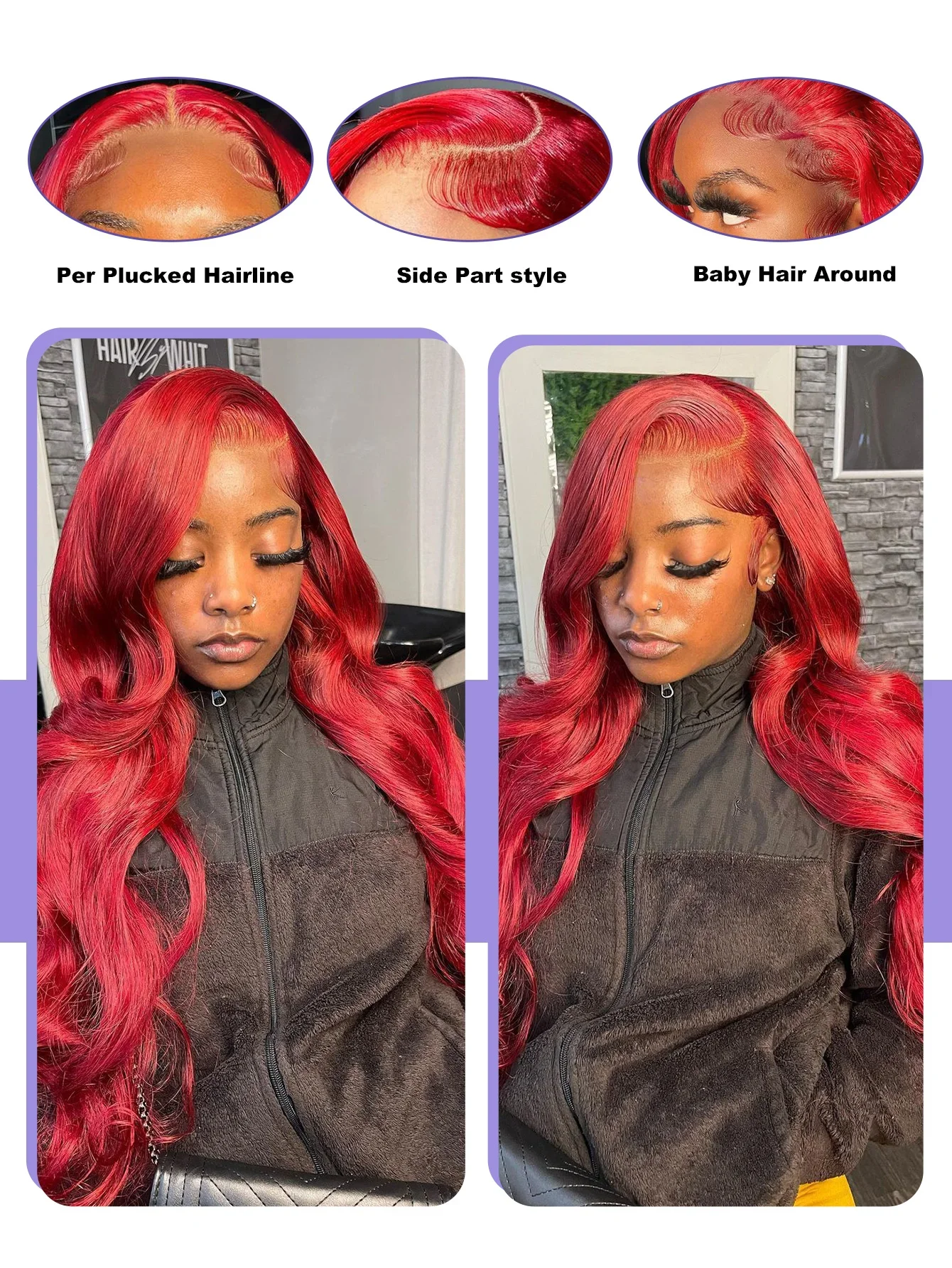 13x4 Hot Red Lace Front Human Hair Wigs Body Wave Burgundy Red Colored Transparent Lace Front Wigs Human Hair Remy 180% Density