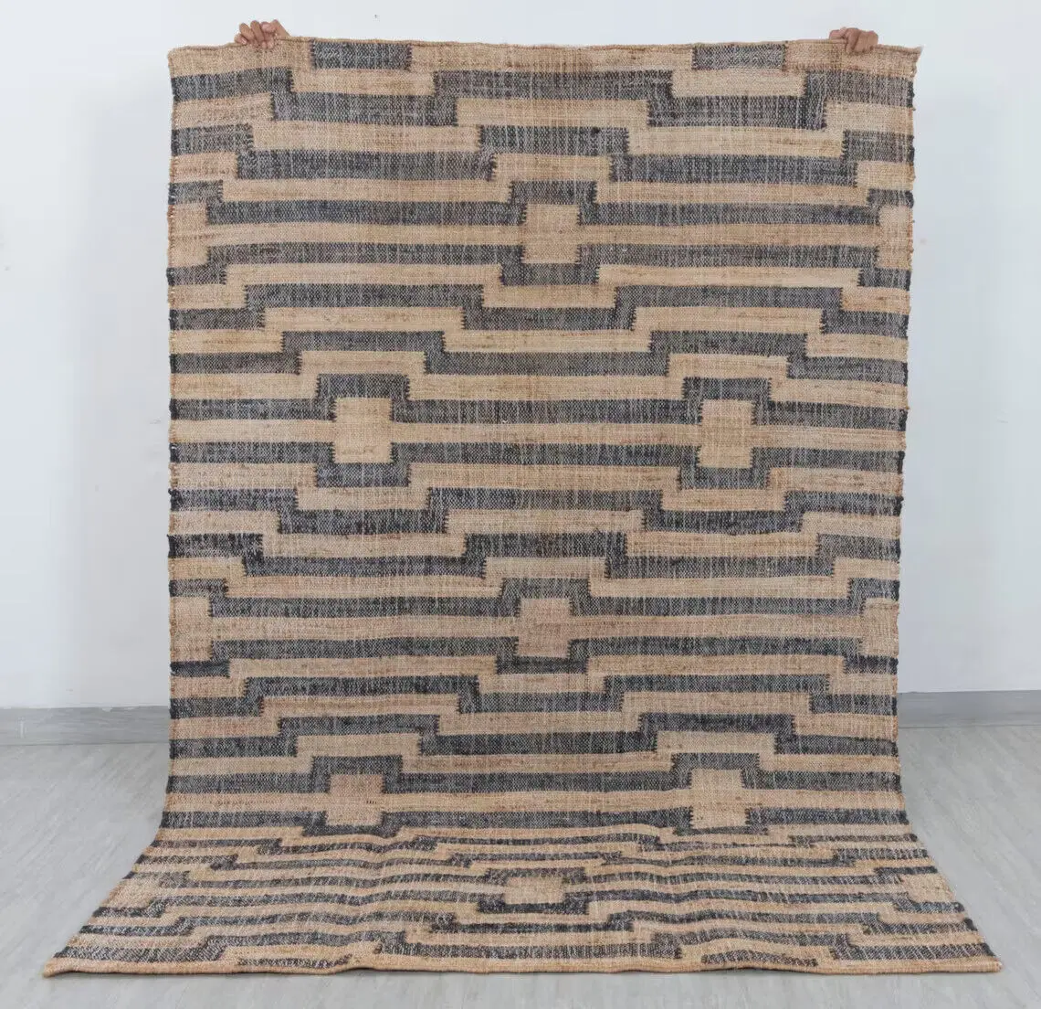 

Natural Jute Black High Quality Hand Woven Geometric Boho Style Rug