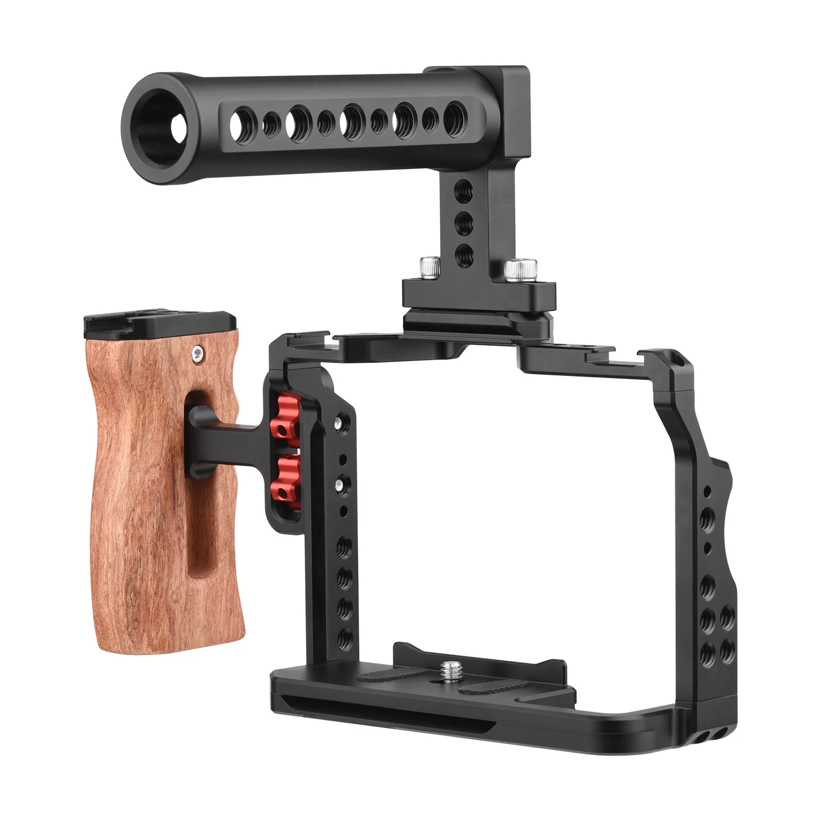 Andoer Camera Video Cage +Top Handle +Side Wooden Grip Kit with 1/4 Inch Threads for Sony A7IV/A7III/A7II/A7R III/A7R II/ A7S II