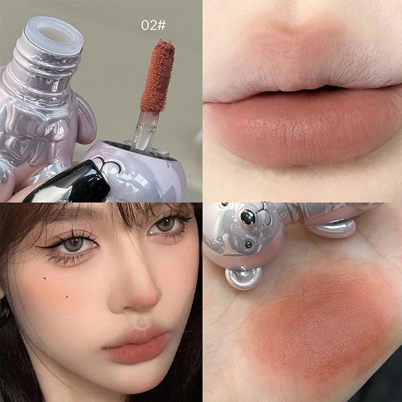 Art Value Velvet Matte Lip Mud Keychain Design Cute Bear Liquid Lipstick Velvet Sexy Red Lip Gloss Lasting Lip Glaze Tint Makeup