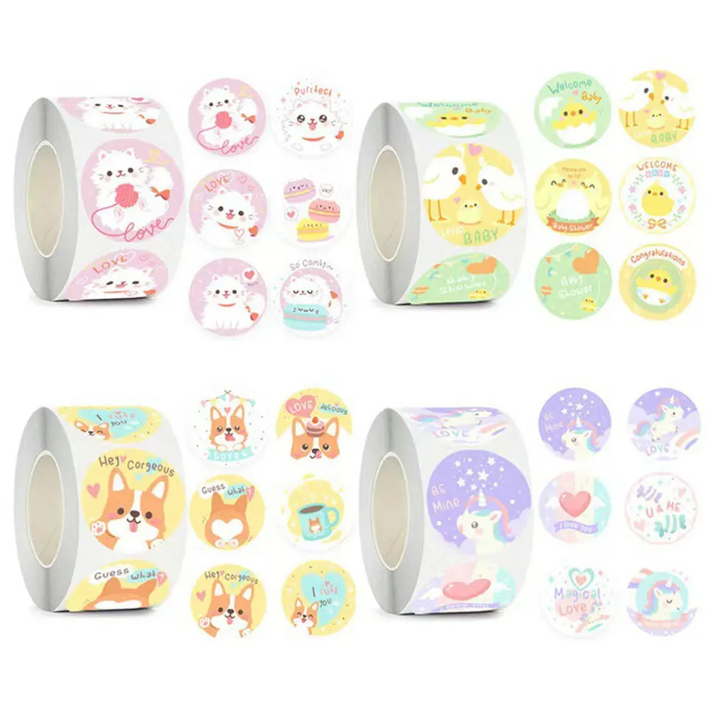 Children's cartoon reward stickers Cute animal 50-500PCS school teacher encouraged the students Self-adhesive label 25MM