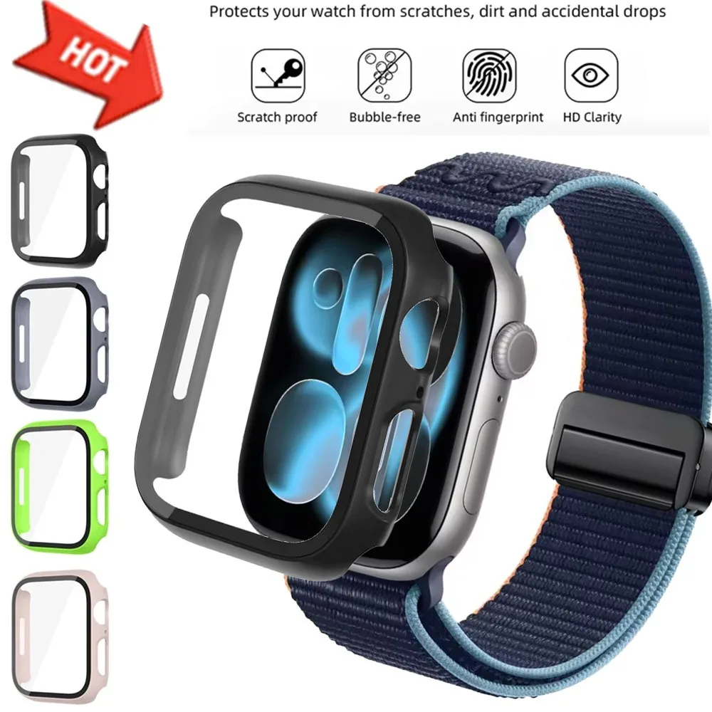 PC Case+Tempered Protector For Apple Watch Ultra 49mm 11 10 46/42mm Integrated Anti-fall Hard Shell iWatch 9 8 7 6 5 SE 45/44mm