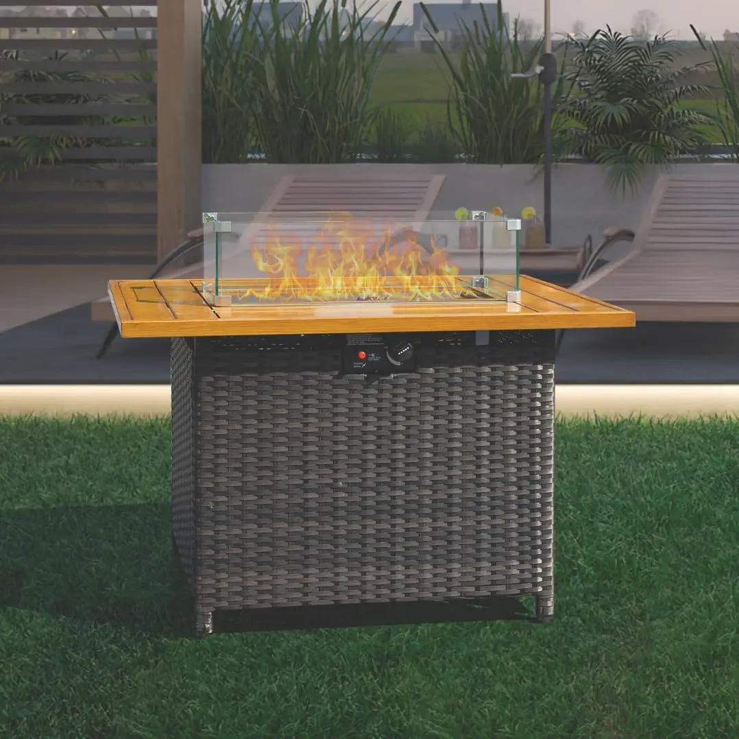 

Fire Pit Table, Outdoor Patio Firepit, CSA Certified 50,000 BTU Fire Pit Table with 4 Coloured Glass Rocks