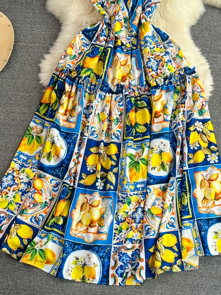 Été Vaion plage imprimé Dr femmes Svel v-ne taille haute a-ligne robe brise douce taille cintrée minceur Dr