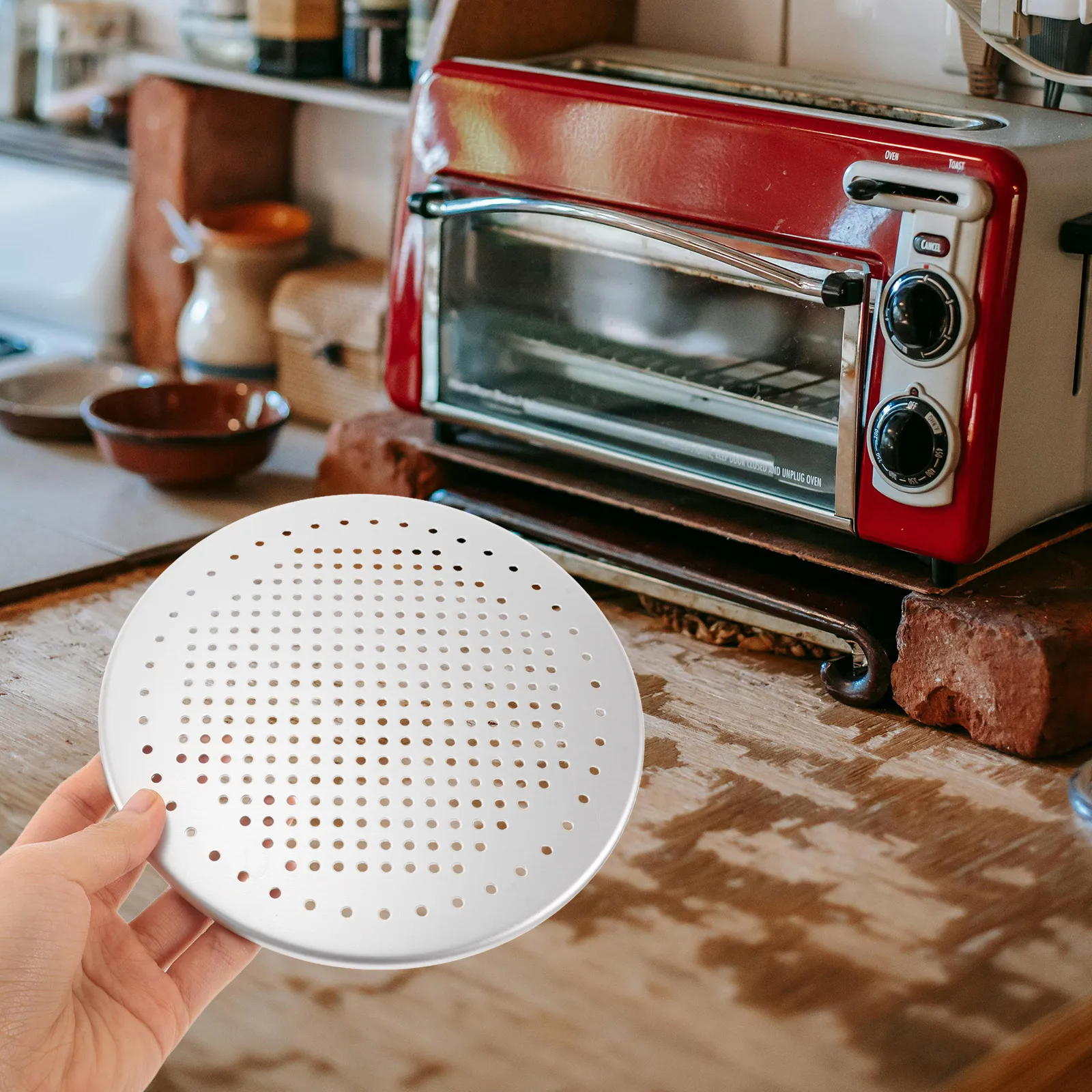 

Baking Mesh Gaskets Grill Pizza Pan with Rack Aluminum Alloy Metal Large