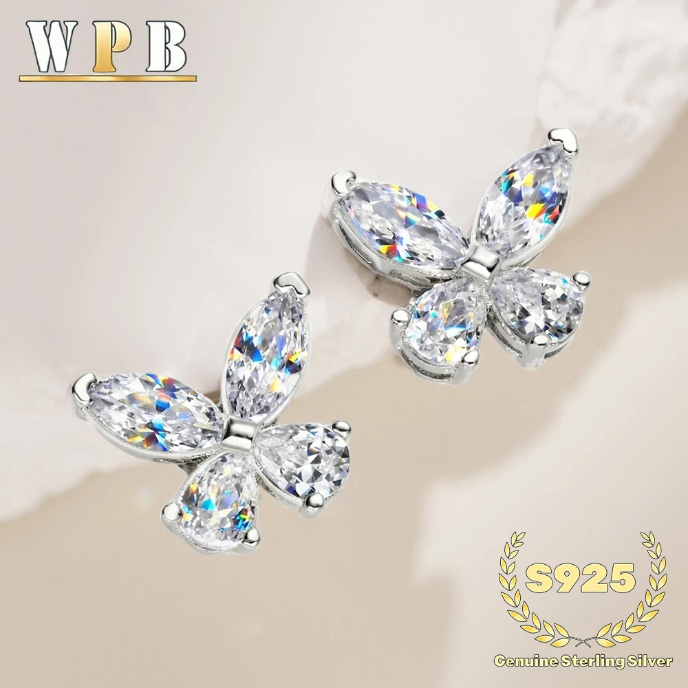 

Серьги-гвоздики из стерлингового серебра S925 с бабочками, цирконами огранки маркиз, сверкающие, в крапановой закрепке, элегантный подарок для женщин на свадьбу или вечеринку