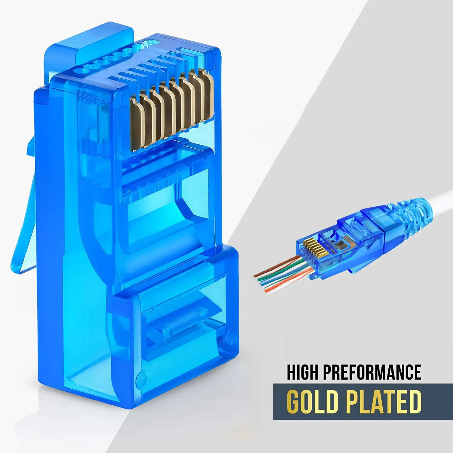 

RJ45 Cat6 Pass Through Connectors, Assorted Colors, EZ to Crimp Modular Plug for Solid or Stranded UTP Network Cable