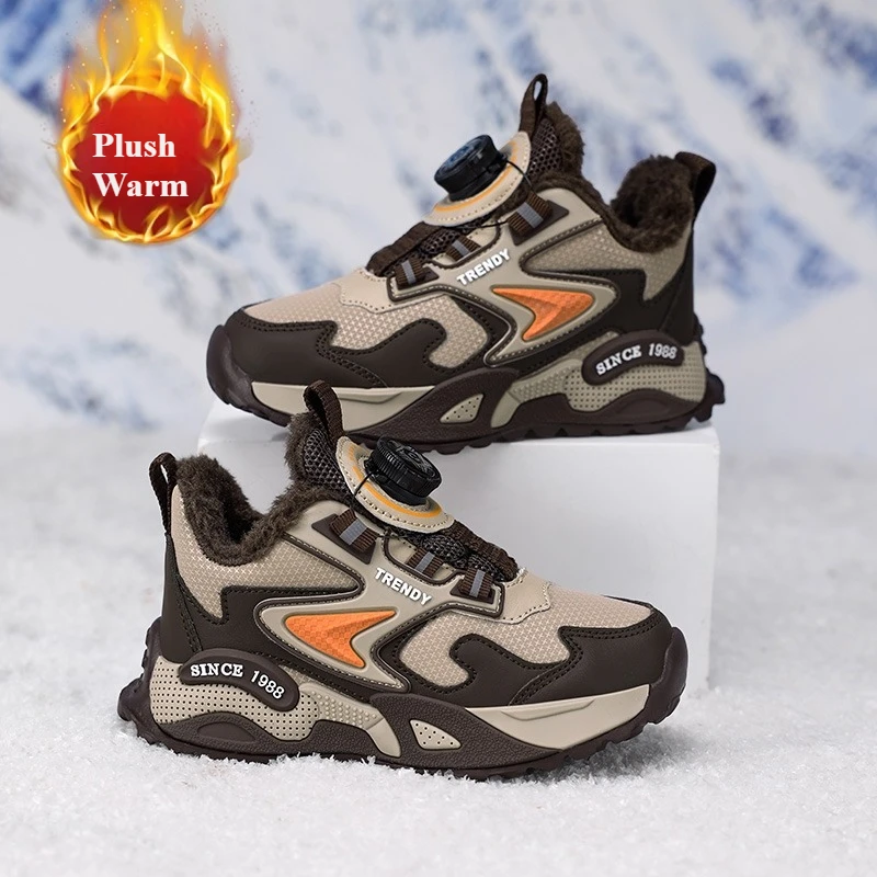 

Children's Sneakers Winter Boys Sports Shoes Girls Plush Warm Lined Cotton Shoes Non-slip Kids Running Shoes Winter Casual Boots
