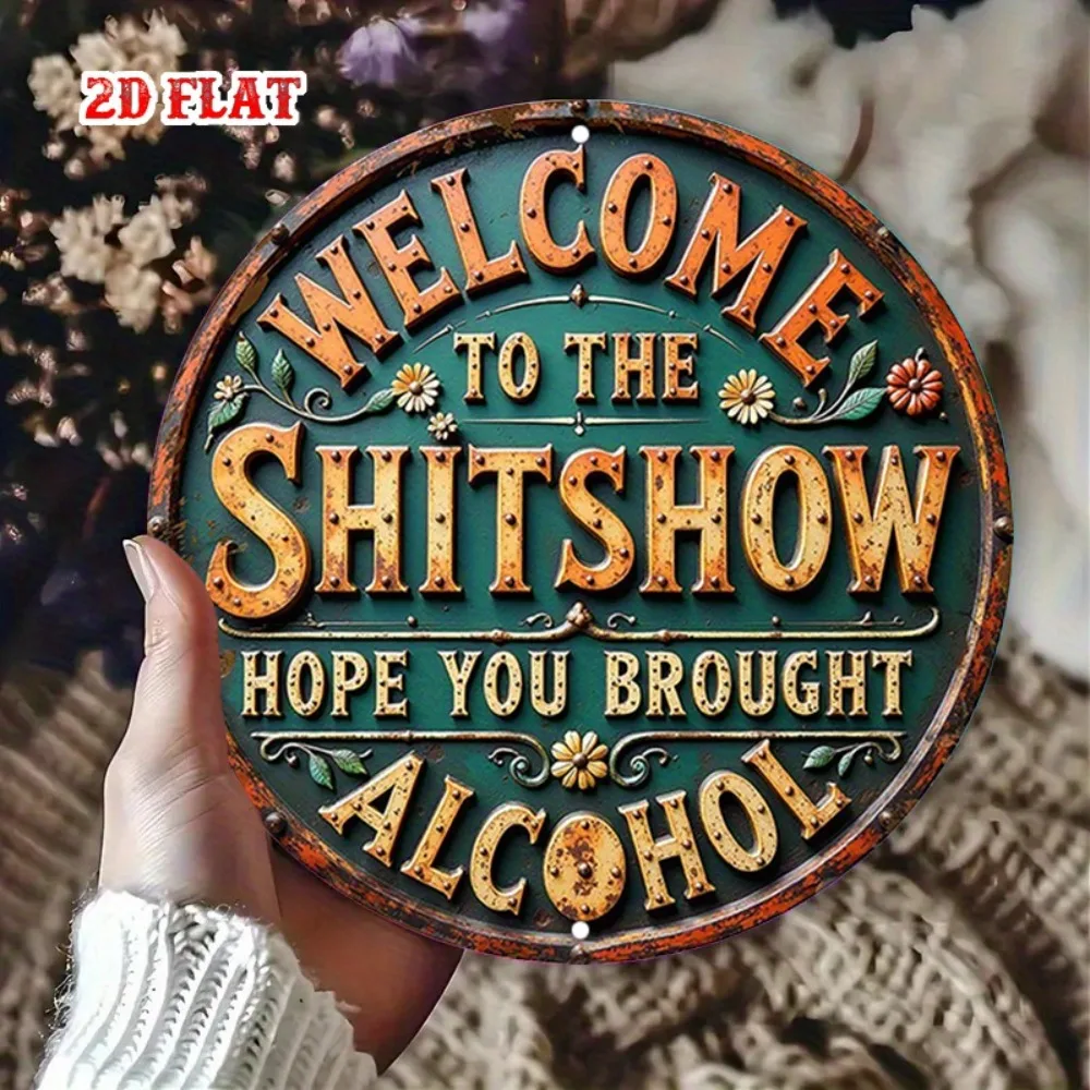 2DFLAT Vintage Rustic Wall Art Sign,1pc Funny Round Plaque