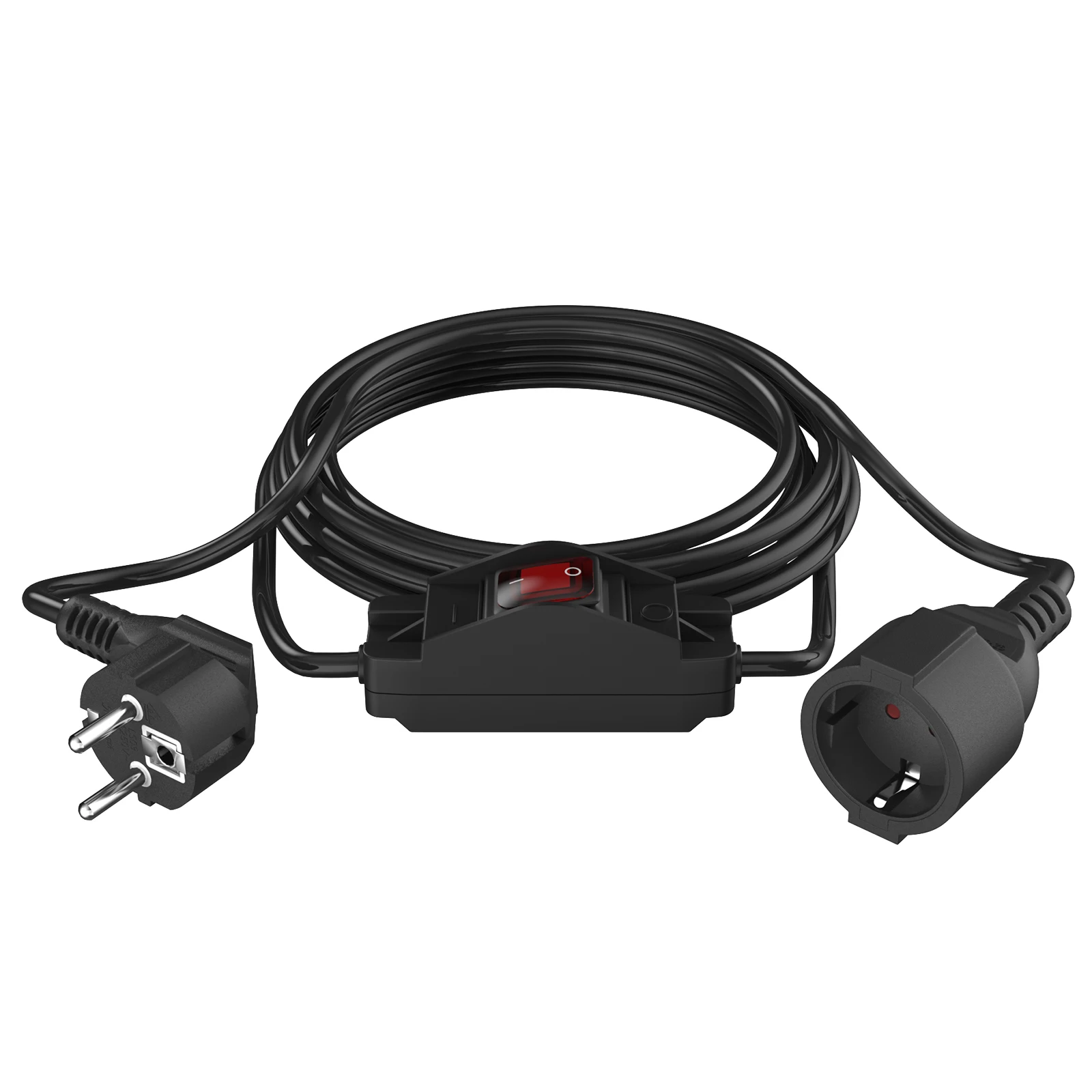 2m European Power Extension Cord with ON/OFF Switch, EU Male Plug to Female Socket Power Cable 250V 16A Waterproof Black