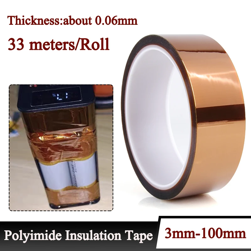 

33m/Roll 3mm-100mm Polyimide Insulating Adhesive Tape Каптоновый Скотч Heat Tape for Board Protection High Temperature Gold Film