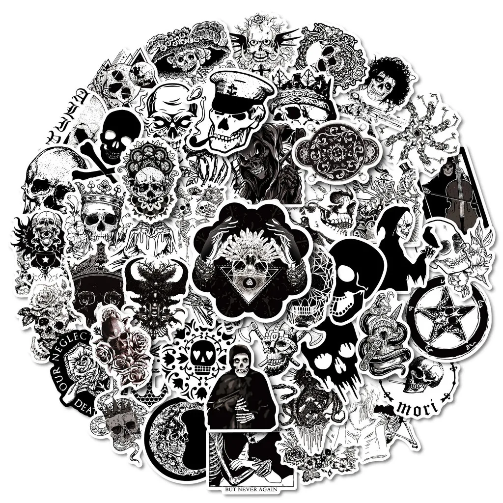 50 Pcs New Black & White Gothic Style Skull Series PP Waterproof Stickers - Decorative Decals(LanLanStickersWorld Store)