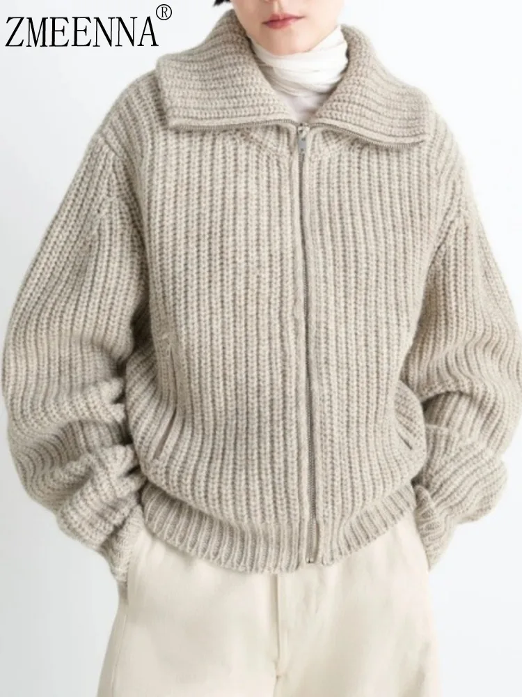 

ZMEENNA Knitted Zip Up Cardigan For Women Stylish Loose Fit Ribbed Sweater Jacket With Pockets Perfect Casual ZM3901