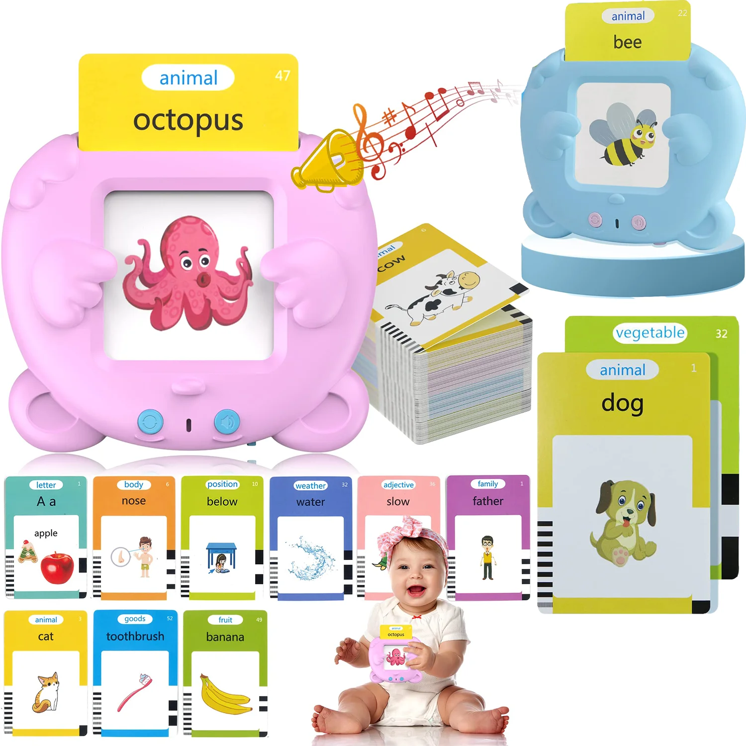 Speech cards with 224 common words, Montessori language early education teaching aids, learning interactive toys