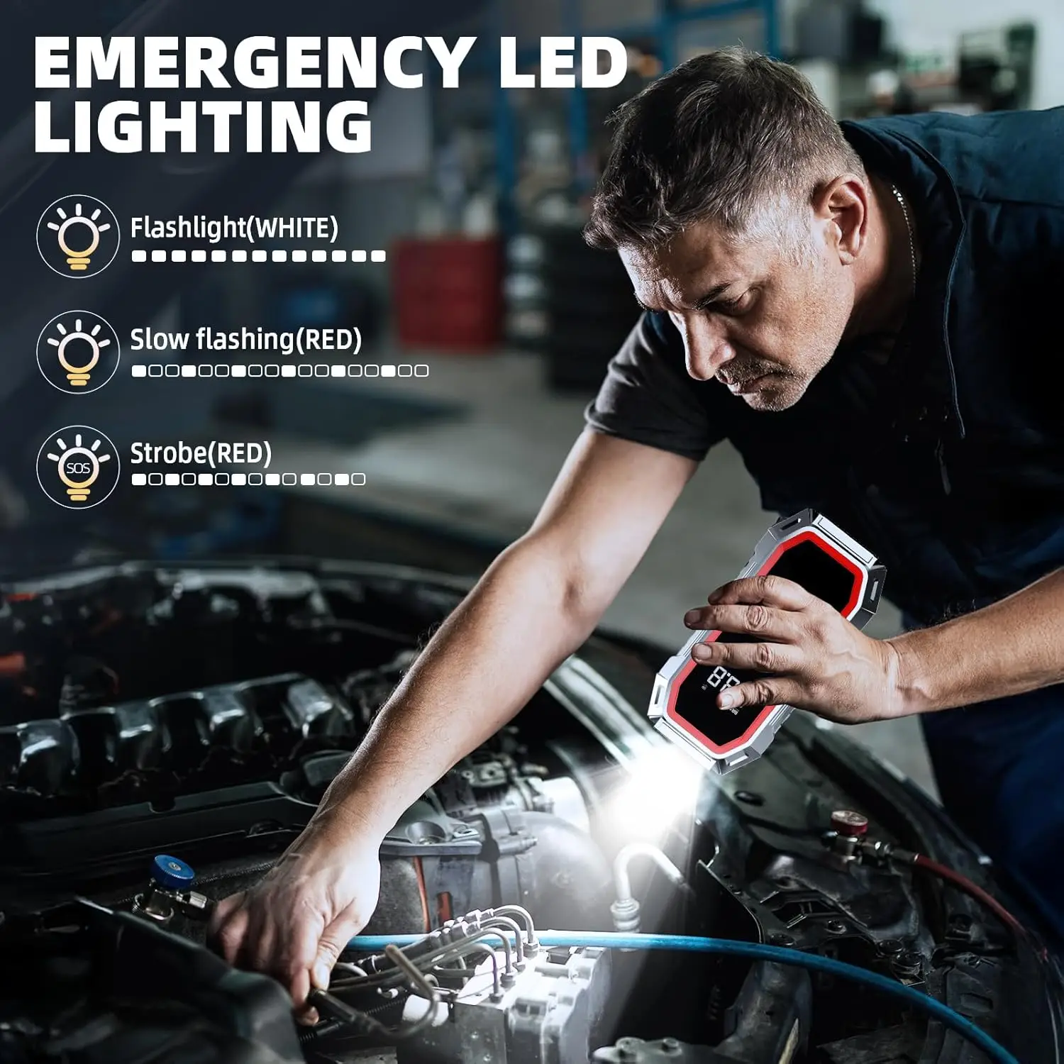 5000A Peak Car Jump Starter mit Luftkompressor, 160PSI Reifenfüller, Power Bank, LED-Licht für Fahrzeuge