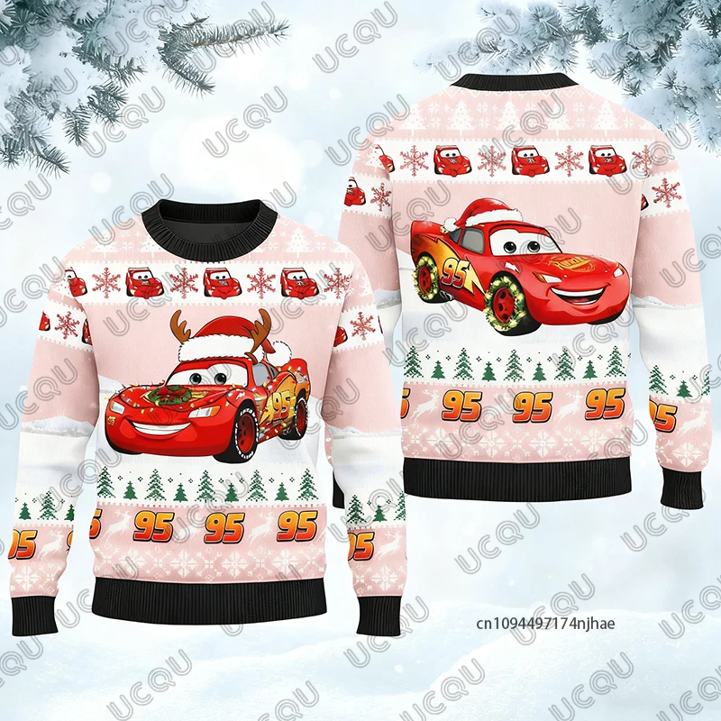 2026 The Cars Lightnight Mcqueen 95 سترة بغطاء للرأس مطبوعة لعيد الميلاد القبيح للرجال سترة غير رسمية بأكمام طويلة ملابس علوية للأزواج كبيرة الحجم #2