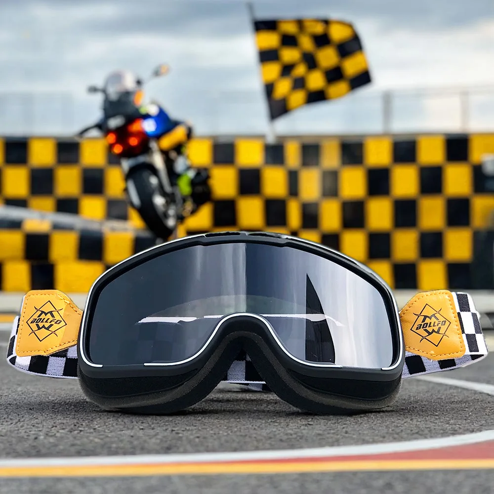 

BOLLFO Dual Anti-Fog Motorcycle Goggles TPU OTG UV400 Helmet Compatible Goggles Impact Resistant High-Speed Motorcycle Eyewear