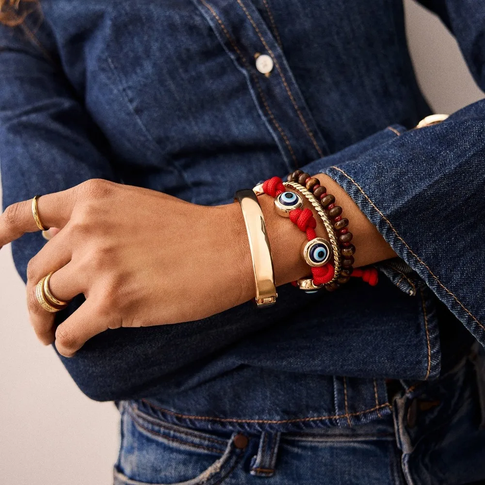 Fashion Popular Multi Gem Evil Eye Adjustable Bracelet Diamond Inlaid Retro Guardian Style High Grade Sense Hand Jewelry Women